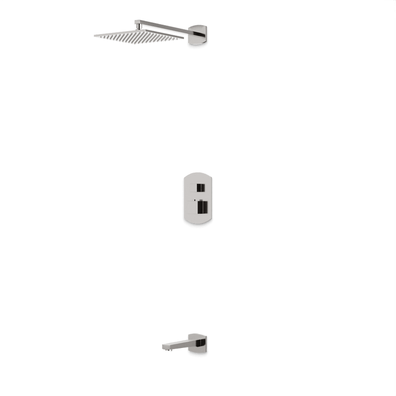 Transitional Thermostatic Shower Trim Kit with Wall Mount Shower Head, Tub Filler - Brushed Nickel image 1