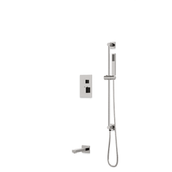 Square Thermostatic Shower Trim Kit with Hand Held Shower on Slide Bar, Tub Filler Artos US Brushed Nickel 