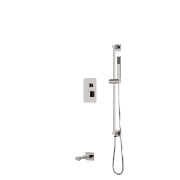 Square Thermostatic Shower Trim Kit with Hand Held Shower on Slide Bar, Tub Filler Artos US Brushed Nickel 