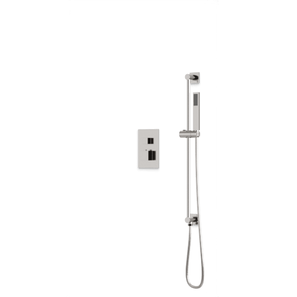 PS147 - Square Thermostatic Shower Trim Kit with Hand Held Shower on Slide Bar, Tub Filler Artos US Brushed Nickel 