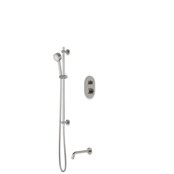 PS148 - Opera Round Thermostatic Shower Trim Kit, Hand Held Shower on Slide Bar, Tub Filler Artos US Brushed Nickel