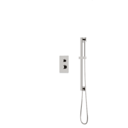 Square + Round Thermostatic Shower Trim Kit with Hand Held Shower on Slide Bar, Tub Filler Artos US Brushed Nickel 