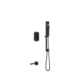 Transitional Thermostatic Shower Trim Kit with Hand Shower on Slide Bar, Tub Filler - Matte Black thumbnail 1