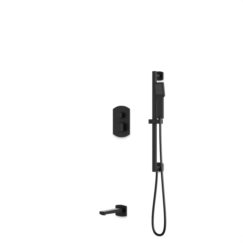 Transitional Thermostatic Shower Trim Kit with Hand Shower on Slide Bar, Tub Filler - Matte Black image 1
