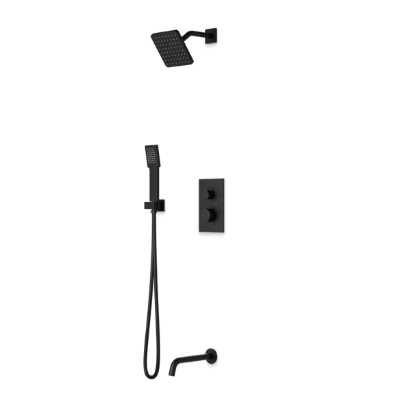 TS073 - Trova Square Thermostatic Shower Trim Kit with Hand Held Shower and Tub Filler Artos US Matte Black