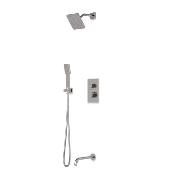 TS073 - Trova Square Thermostatic Shower Trim Kit with Hand Held Shower and Tub Filler Artos US Brushed Nickel