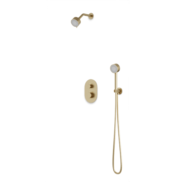 Round Thermostatic Shower Trim Kit with Hand Held Shower Artos US Satin Brass 