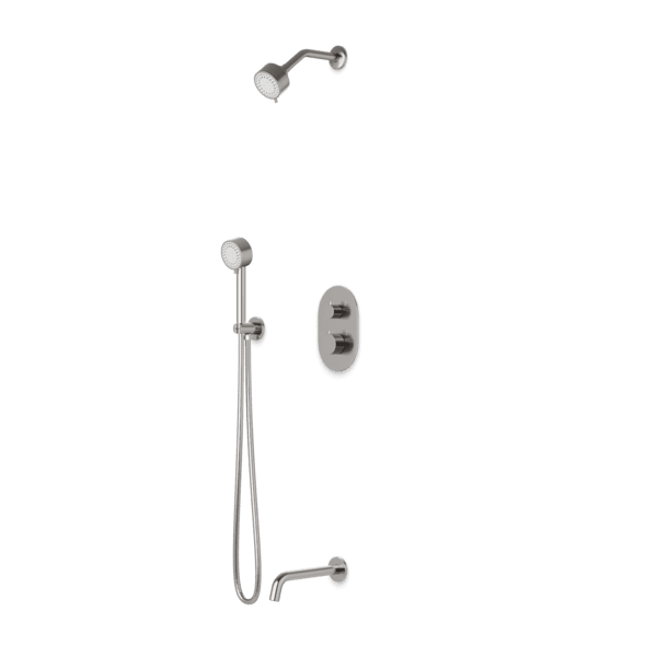 TS083 - Trova Round Thermostatic Shower Trim Kit with Hand Held Shower and Tub Filler Artos US Brushed Nickel