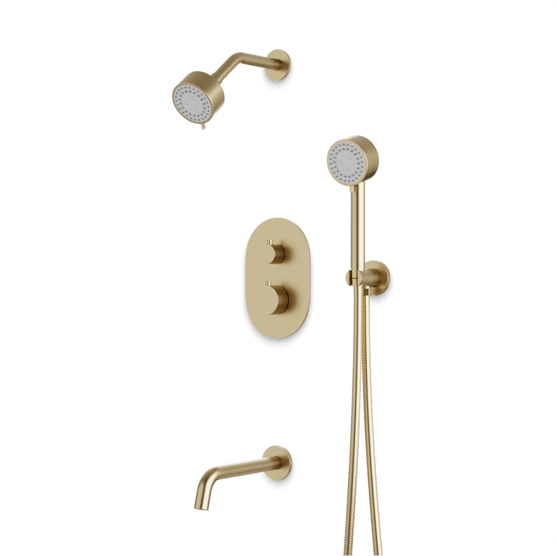 Opera Thermostatic Shower Trim Kit with Hand Shower and Tub Filler - Satin Brass image 1