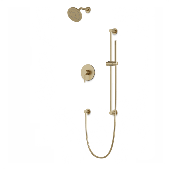 TS253 - Round 2-Way Pressure Balance Shower Trim Kit with Rain Shower Head and Hand Held Shower on Slide Bar with Separate Water Outlet Artos US Satin Brass