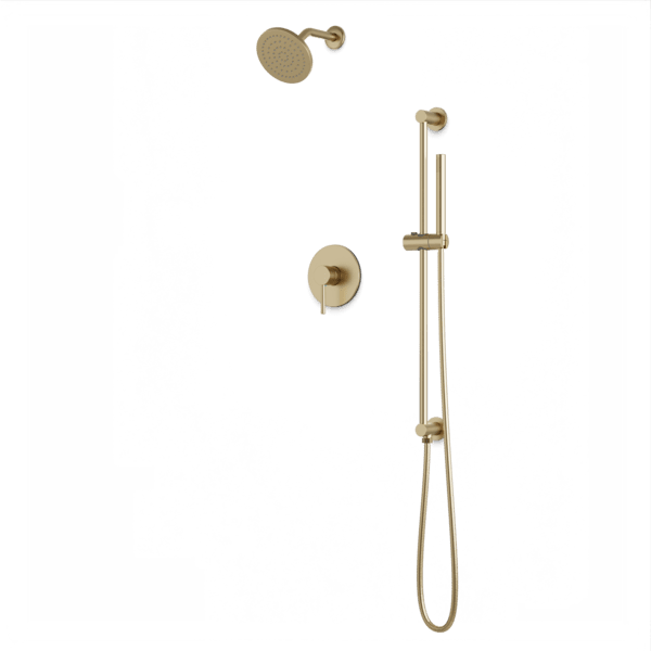 TS254 - Round 2-Way Pressure Balance Shower Trim Kit with Rain Shower Head and Hand Held Shower on Integrated Slide Bar Artos US Satin Brass