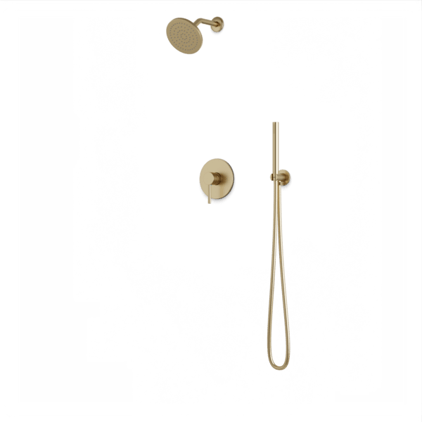 TS255 - Round 2-Way Pressure Balance Shower Trim Kit with Rain Shower Head and Hand Held Shower Artos US Satin Brass