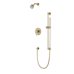 TS263 - Round 2-Way Pressure Balance Shower Trim Kit with Multifunction Shower Head and Hand Held Shower on Slide Bar with Separate Water Outlet Artos US Satin Brass