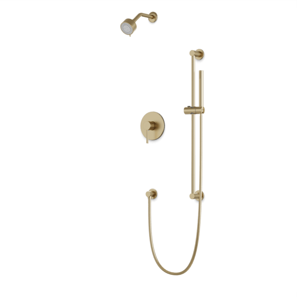 TS263 - Round 2-Way Pressure Balance Shower Trim Kit with Multifunction Shower Head and Hand Held Shower on Slide Bar with Separate Water Outlet Artos US Satin Brass
