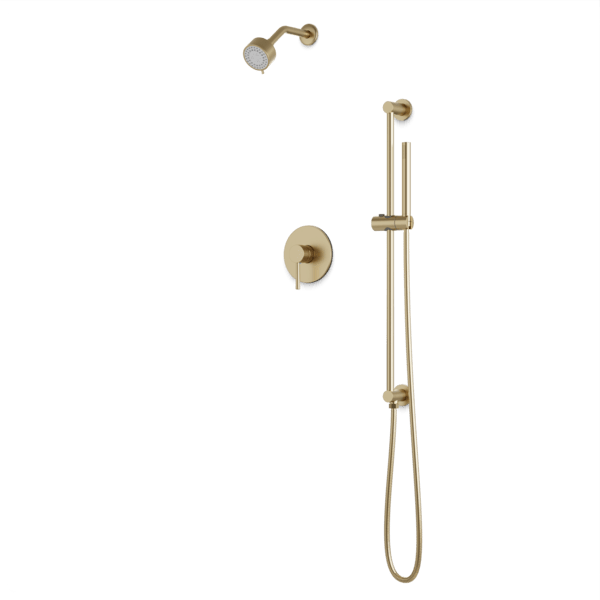 TS264 - Round 2-Way Pressure Balance Shower Trim Kit with Multifunction Shower Head and Hand Held Shower on Integrated Slide Bar Artos US Satin Brass