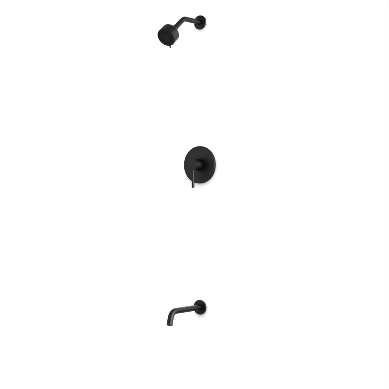 Round 2-Way Pressure Balance Shower Trim Kit with Multifunction Shower Head and Tub Filler Artos US Matte Black 