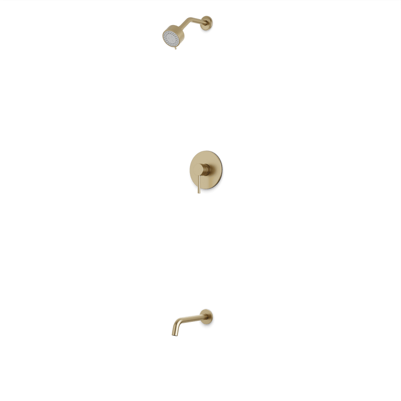 Round 2-Way Pressure Balance Shower Trim Kit with Multifunction Shower Head and Tub Filler Artos US Satin Brass 