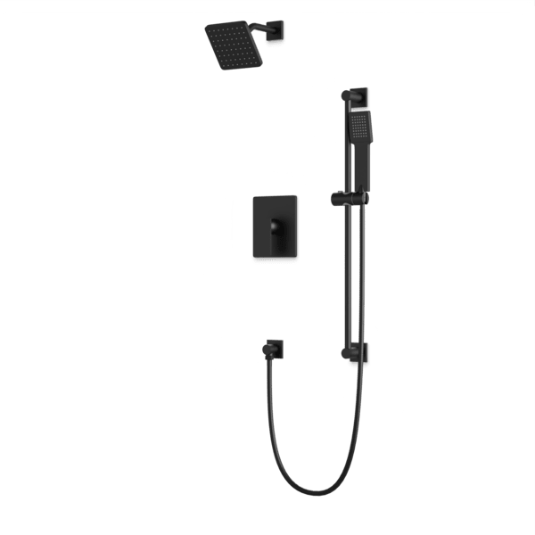 TS273 - Square 2-Way Pressure Balance Shower Trim Kit with Hand Held Shower on Slide Bar with Separate Water Outlet Artos US Matte Black