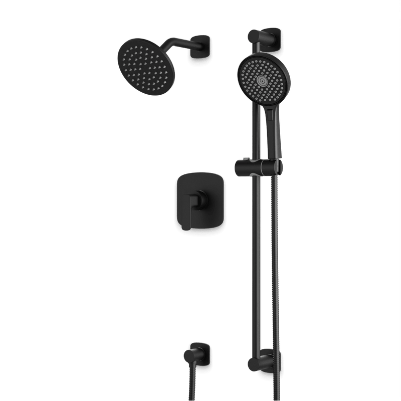 Harmony 2-Way Pressure Balance Shower Trim Kit with Hand Shower on Slide Bar with Separate Water Outlet - Matte Black image 1