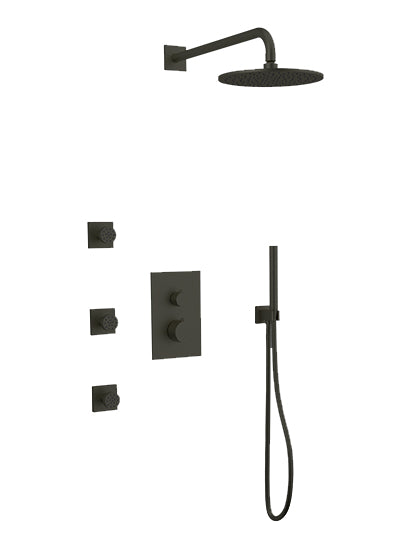 PS129 - Otella Shower Set with Body Jets, Hand Held, Wall Mount Shower Head Round/Square Artos US Black