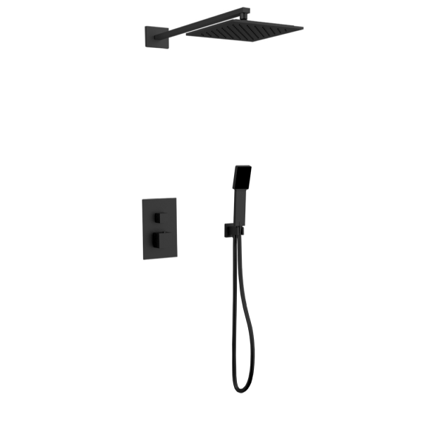 PS139 - Milan Shower Set with Hand Held, Wall Mount Shower Head Square Artos US Black