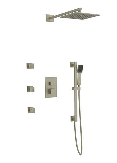 PS123 - Milan Shower Set with Body Jets, Slide Bar, Wall Mount Shower Head Square Artos US Brushed Nickel