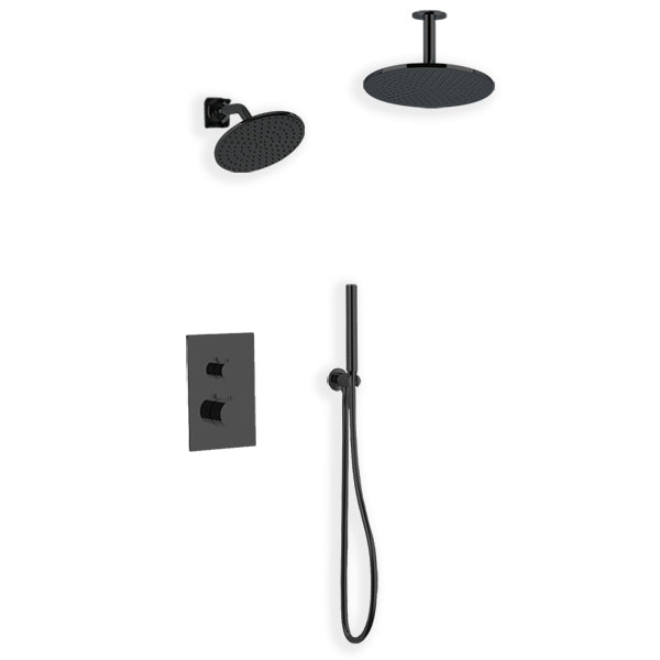 PS109 - Otella Shower Set with Handheld, Wall Mount Shower Head, Ceiling Mount Shower Head Round & Square Artos US Black