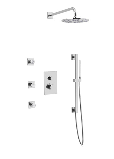 Square + Round Thermostatic Shower Trim Kit with Wall Mount