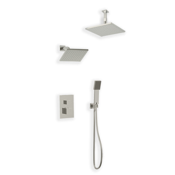 PS107 - Milan Shower Set with Handheld, Wall Mount Shower Head, Ceiling Mount Shower Head Square Artos US Brushed Nickel
