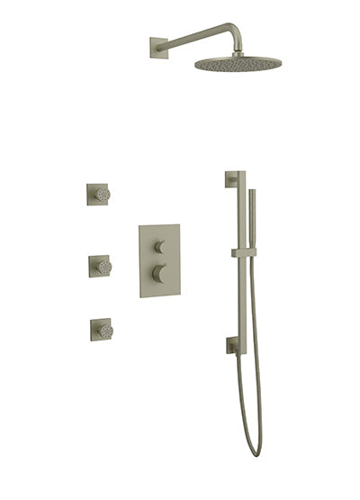 PS125 - Otella Shower Set with Body Jets, Slide Bar, Wall Mount Shower Head Round/Square Artos US Brushed Nickel