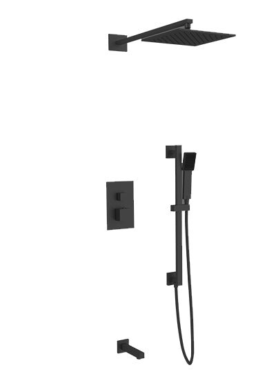 PS115 - Milan Shower Set with Slide Bar, Tub Filler, Wall Mount Shower Head Square Artos US Black