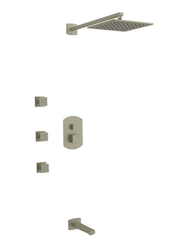 PS114 - Safire Shower Set with Body Jets, Tub Filler, Wall Mount Shower Head Square Artos US Brushed Nickel