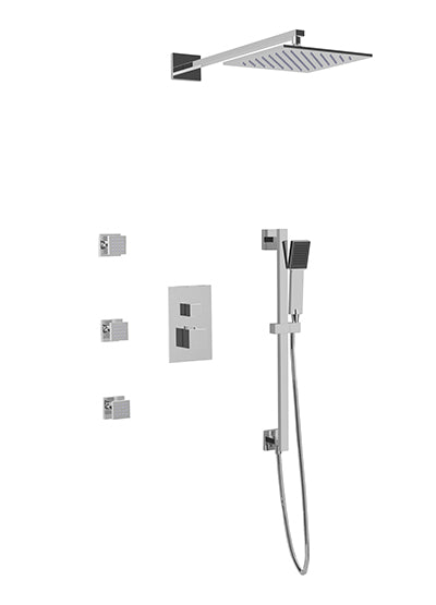 PS123 - Milan Shower Set with Body Jets, Slide Bar, Wall Mount Shower Head Square Artos US Chrome