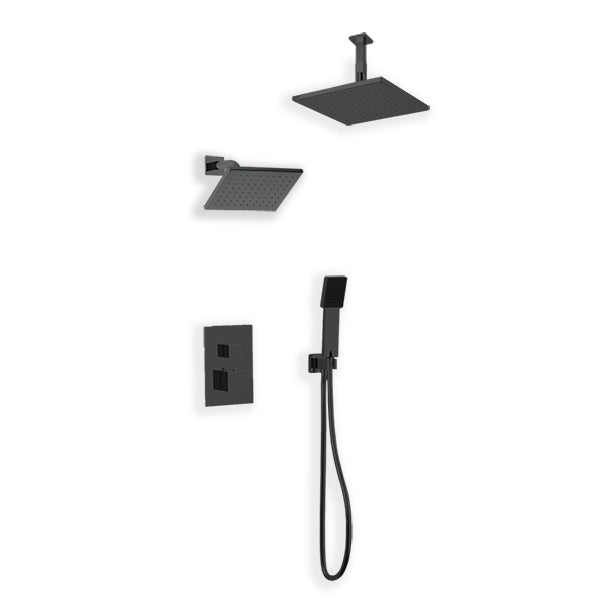 PS107 - Milan Shower Set with Handheld, Wall Mount Shower Head, Ceiling Mount Shower Head Square Artos US Black