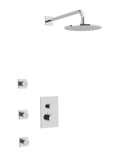 PS133 - Otella Shower Set with Body Jets, Wall Mount Shower Head Round/Square Artos US Chrome