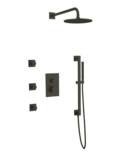 PS125 - Otella Shower Set with Body Jets, Slide Bar, Wall Mount Shower Head Round/Square Artos US Black