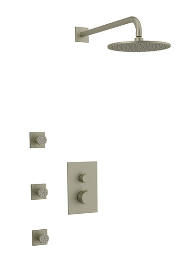 PS133 - Otella Shower Set with Body Jets, Wall Mount Shower Head Round/Square Artos US Brushed Nickel